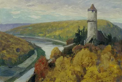 Moldau (aus der Mappe „16 Ansichten tschechischer Landschaften 'Česka Krajiná'“)