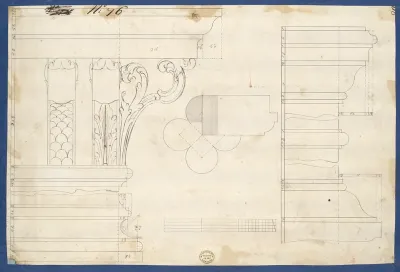 Moldings and Plan for Column on Door of Library Bookcase, from Chippendale Drawings, Vol. II
