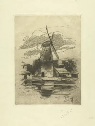 Molen en boerderijen aan het water