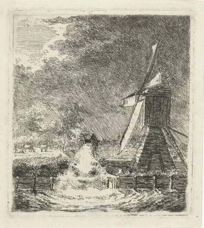 Molen in een polderlandschap