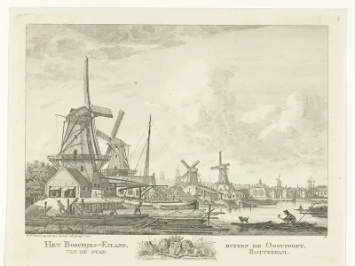 Molens bij Bosjeseiland buiten Oostpoort te Rotterdam