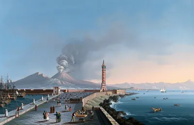 Molo Beverello, Naples, with Mount Vesuvius in the background