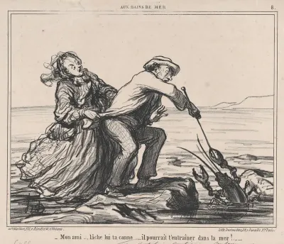 Mon ami..., lâche lui ta canne.... from Aux Bains de Mer, published in Le Charivari, September 28, 1859