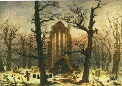 Monastery cemetery in snow