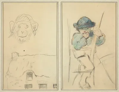 Monkey and Cottage; Little Breton Boy [recto]