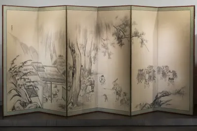 Monkey Trainers and Scenes of Chinese Life (耕作図屏風)