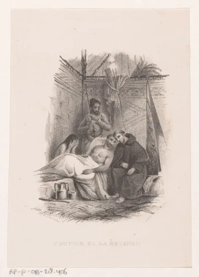 Monnik en zieke man in tent