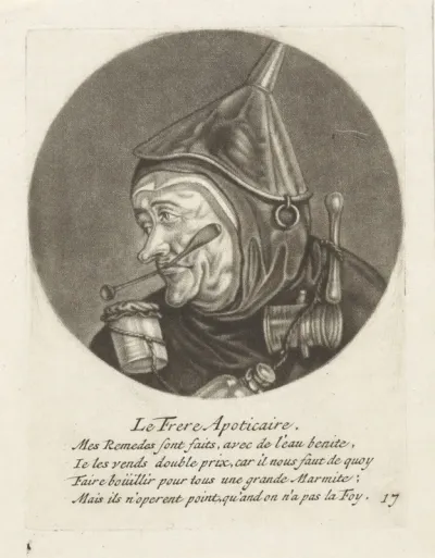 Monnik met apothekersgerei