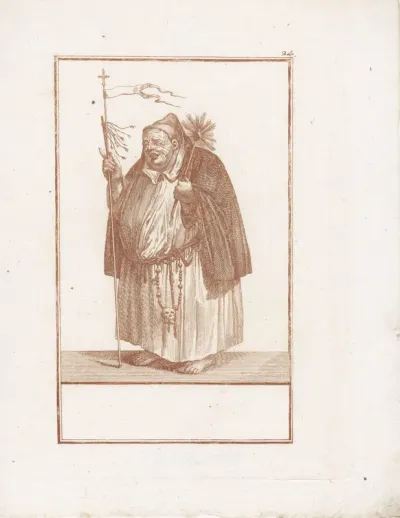 Monnik met gesel en wijwaterkwast
