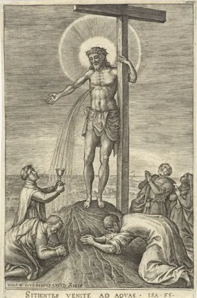 Monnik vangt het bloed van Christus op
