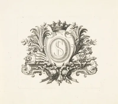 Monogram LS omgeven door ornamenten
