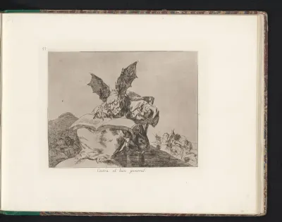 Monsterlijk figuur met klauwen en vleermuisvleugels als oren schrijft in een boek