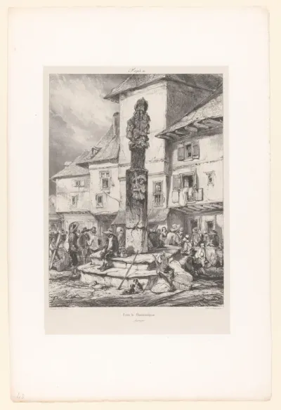 Monument met de Passie van Christus op een plein in Chaudes-Aigues