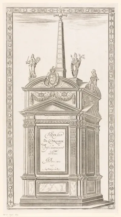 Monument met obelisk en personificaties van de kardinale deugden