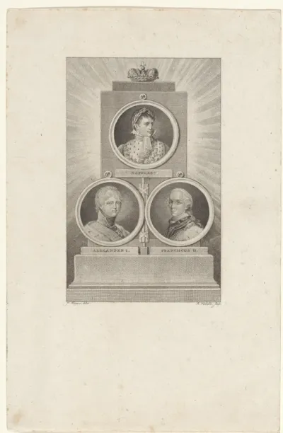 Monument met portretten van Napoleon I Bonaparte, tsaar Alexander I en Frans II