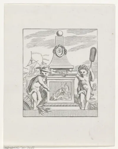 Monument met twee putti en een voorstelling van de heilige Joris en de draak