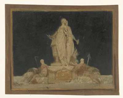 Monument met twee staande figuren en twee stroomgoden