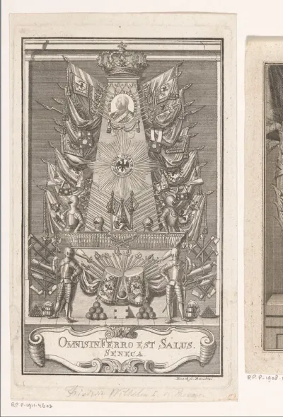 Monument van wapens met portretmedaillon van Frederik Willem I, koning van Pruisen