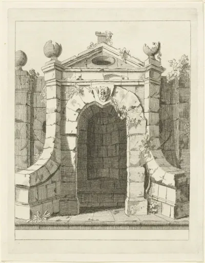 Monumentaal stenen tuinprieel met nis