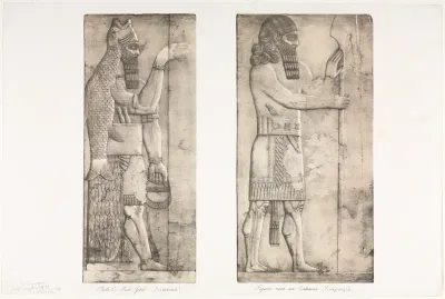 Monuments of Ninevah: Plate 6, Fish-god (Nimroud); Figure near an Entrance (Kouyunjik)