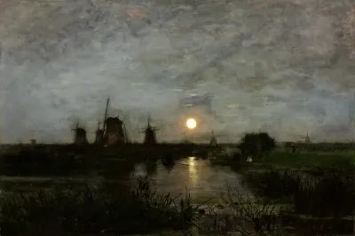 Moon landscape with windmill