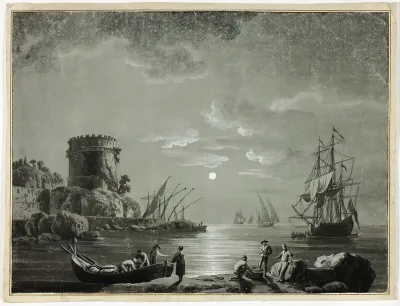 Moonlight Scene in Fishing Port