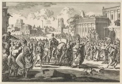 Mordechai wordt in Babylon geëerd