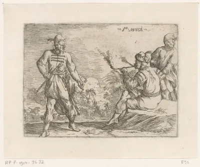 Moren, een jachtscène in de achtergrond