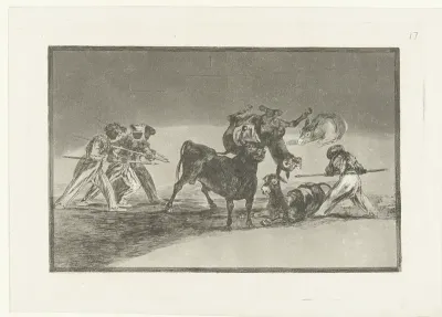 Moren en ezels in gevecht met een stier