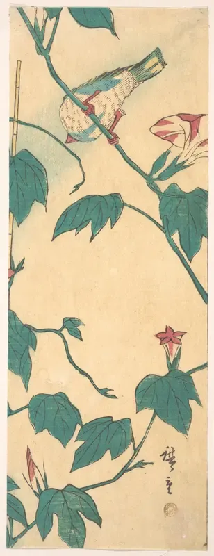 Morning Glories and Bird