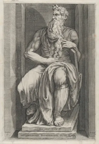 Moses, after the sculpture by Michelangelo, from "Speculum Romanae Magnificentiae"