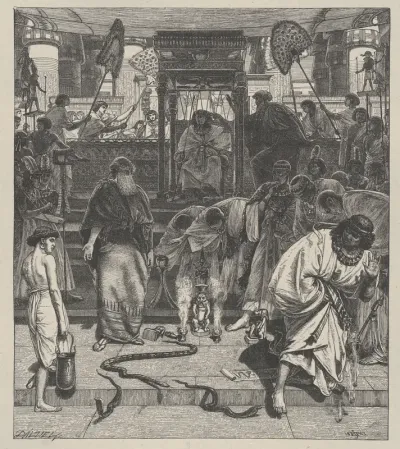 Moses and Aaron Before Pharoah, from "Dalziels' Bible Gallery"