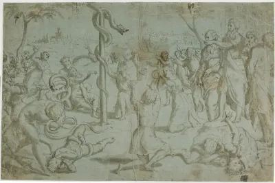 Moses and the Brazen Serpent (recto); Ornamental Base (verso)