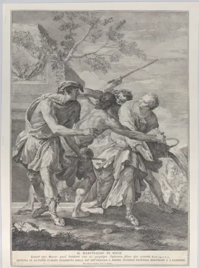 Moses defending the daughters of Jethro