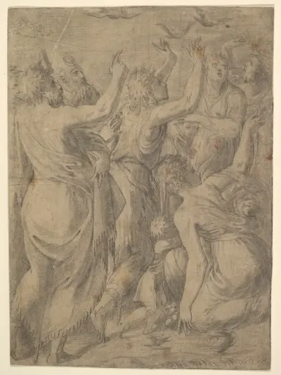 Moses showing the quails to the Israelites (the miracle of the quails and manna)