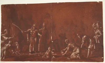 Moses slår på klippen og giver vand