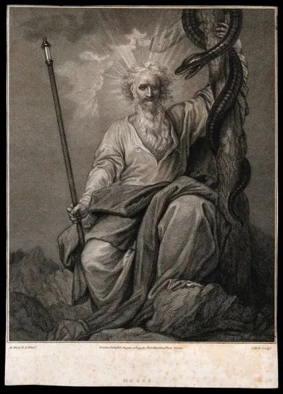 Moses with his rod and his brazen serpent