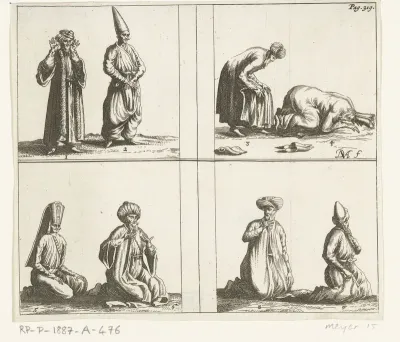 Moslims in verschillende gebedshoudingen