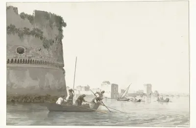 Mosselvissers op Mare Piccolo bij de vestingwerken van Tarente