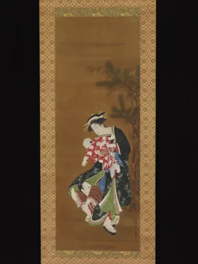 Mother and Children at the New Year — Utagawa Toyoharu Kanvas Tablo