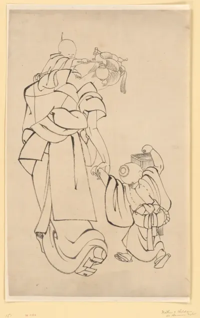 Mother and Children in Summer Night