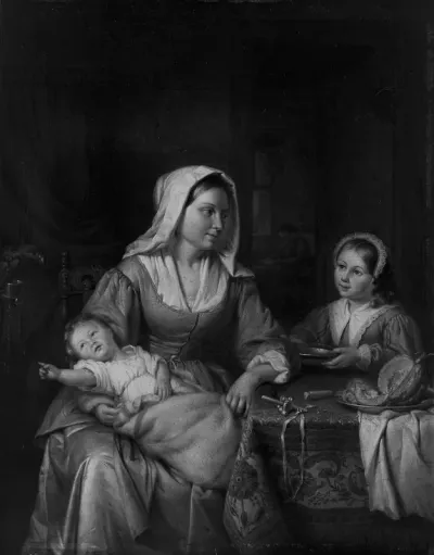 Mother and Two Children with Still Life