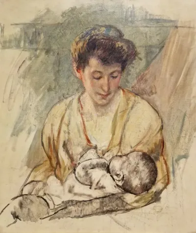 Mother Rose looking down at her Sleeping Baby