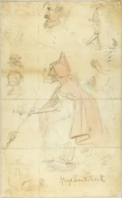 Mother Shipton (recto); Sheet of Sketches: Fleur-de-Lis and Figures (verso)