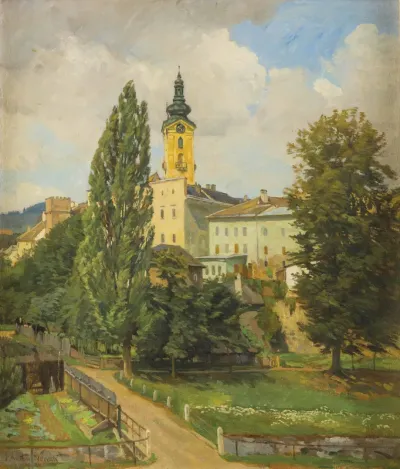 Motiv aus Freistadt mit Wehrturm und Kirche