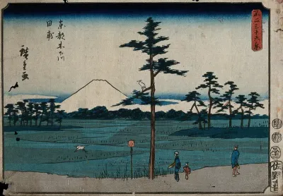 Mount Fuji seen from Kinegawa, a village on the far east side of Edo