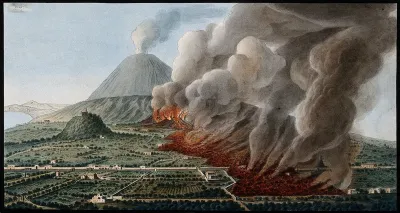 Mount Vesuvius: a volcanic eruption at the foot of the mountain, 1760-1761, causing the destruction of the land and property
