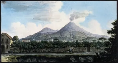 Mount Vesuvius from the sea shore above Resina