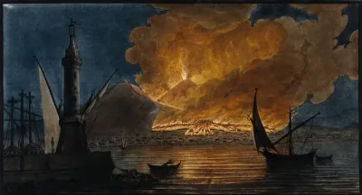 Mount Vesuvius in eruption in 1767, from the mole at Naples
