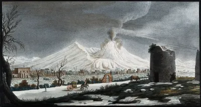 Mount Vesuvius in winter, covered with snow